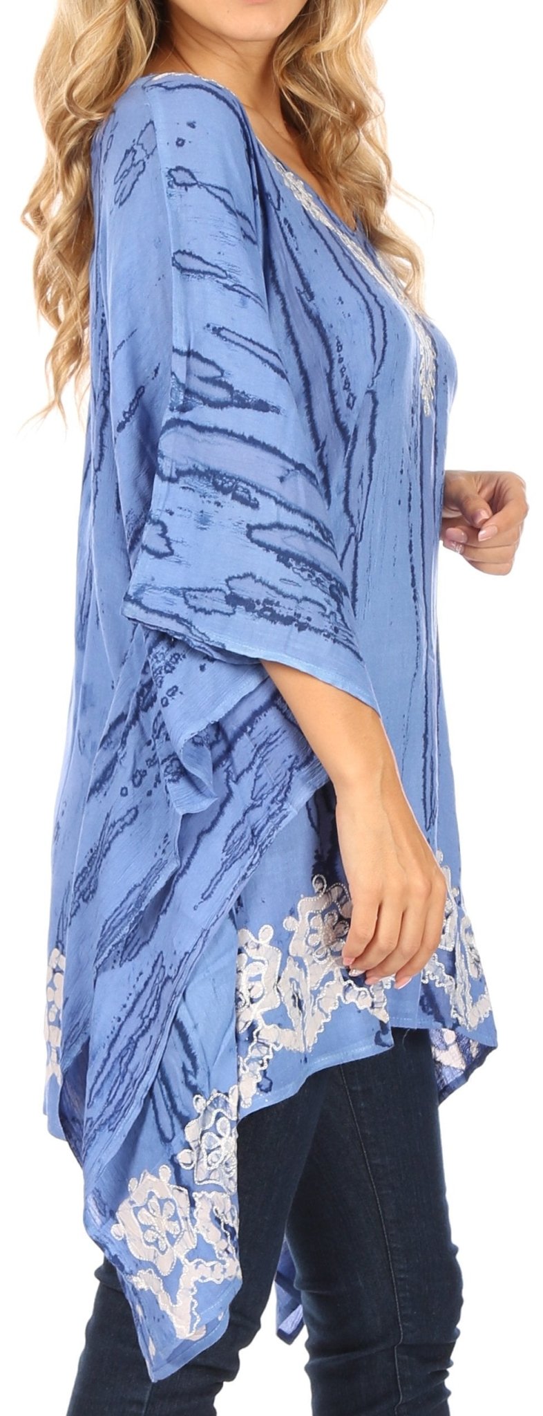 Sakkas Alizia Lightweight Embroidery Batik Top Tunic Blouse Caftan Cover up Poncho tops La Vie Bien Sakkas Alizia Lightweight Embroidery Batik Top Tunic Blouse Caftan Cover up Poncho