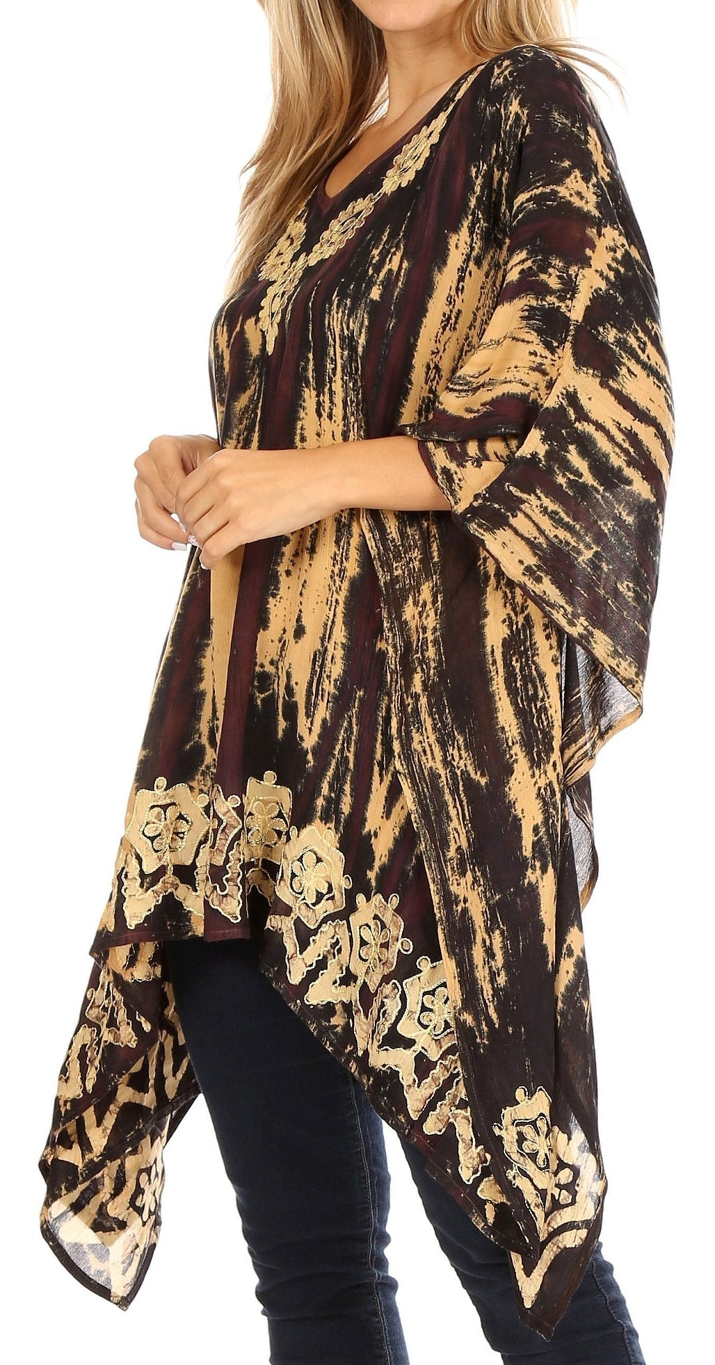 Sakkas Alizia Lightweight Embroidery Batik Top Tunic Blouse Caftan Cover up Poncho tops La Vie Bien Sakkas Alizia Lightweight Embroidery Batik Top Tunic Blouse Caftan Cover up Poncho