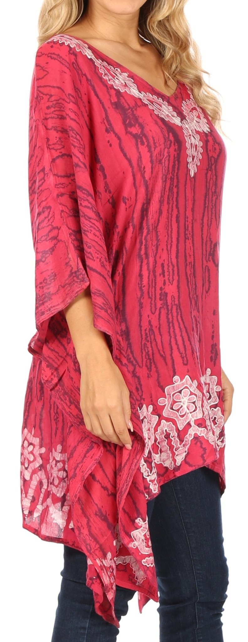 Sakkas Alizia Lightweight Embroidery Batik Top Tunic Blouse Caftan Cover up Poncho tops La Vie Bien Sakkas Alizia Lightweight Embroidery Batik Top Tunic Blouse Caftan Cover up Poncho
