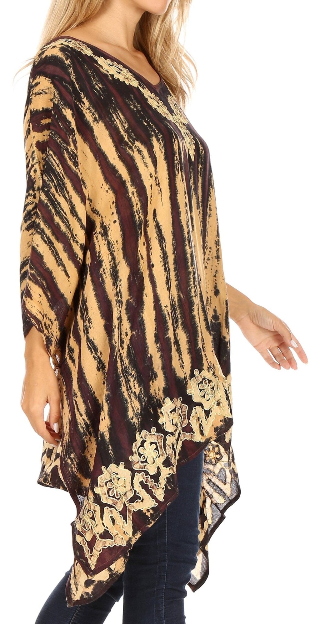 Sakkas Alizia Lightweight Embroidery Batik Top Tunic Blouse Caftan Cover up Poncho tops La Vie Bien Sakkas Alizia Lightweight Embroidery Batik Top Tunic Blouse Caftan Cover up Poncho