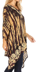 Sakkas Alizia Lightweight Embroidery Batik Top Tunic Blouse Caftan Cover up Poncho tops La Vie Bien Sakkas Alizia Lightweight Embroidery Batik Top Tunic Blouse Caftan Cover up Poncho