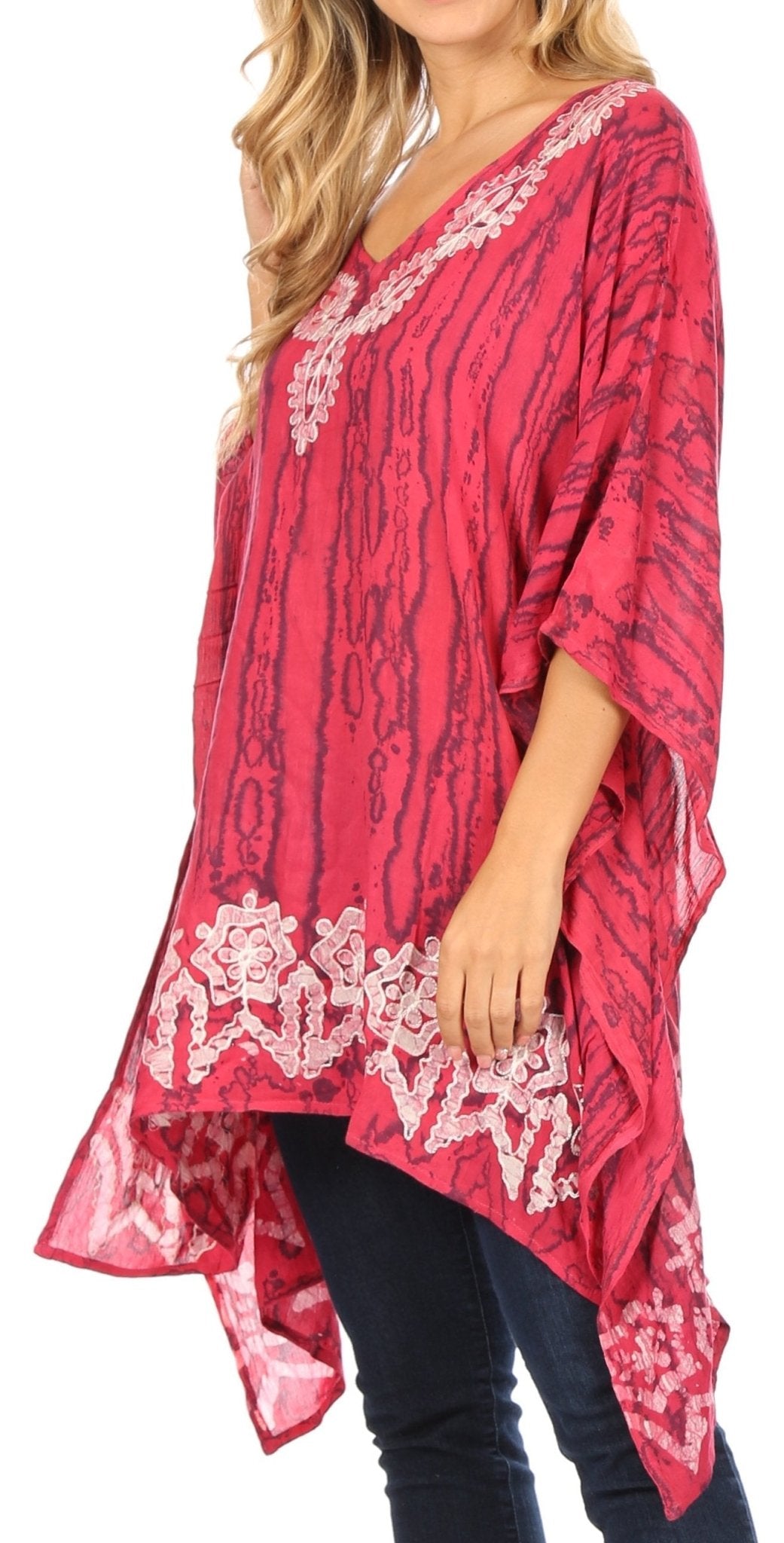 Sakkas Alizia Lightweight Embroidery Batik Top Tunic Blouse Caftan Cover up Poncho tops La Vie Bien Sakkas Alizia Lightweight Embroidery Batik Top Tunic Blouse Caftan Cover up Poncho