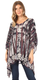 Sakkas Alizia Lightweight Embroidery Batik Top Tunic Blouse Caftan Cover up Poncho tops La Vie Bien Sakkas Alizia Lightweight Embroidery Batik Top Tunic Blouse Caftan Cover up Poncho