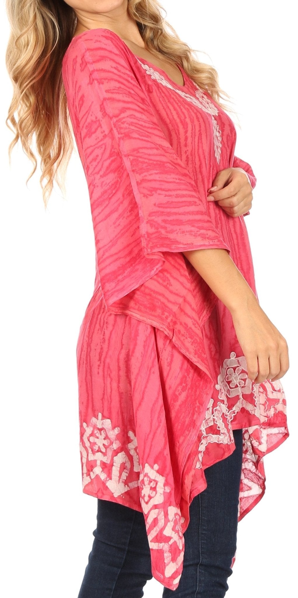 Sakkas Alizia Lightweight Embroidery Batik Top Tunic Blouse Caftan Cover up Poncho tops La Vie Bien Sakkas Alizia Lightweight Embroidery Batik Top Tunic Blouse Caftan Cover up Poncho