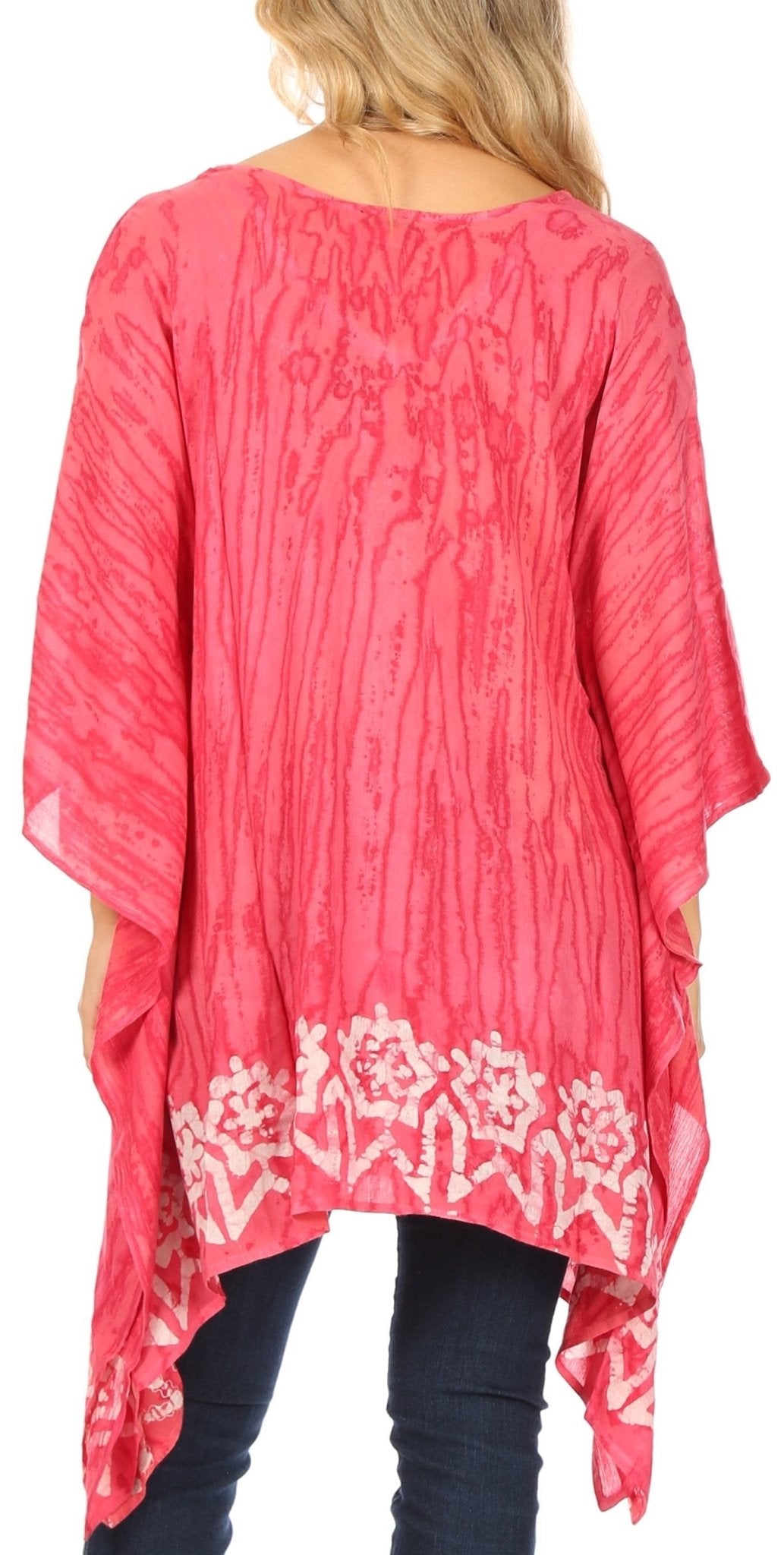 Sakkas Alizia Lightweight Embroidery Batik Top Tunic Blouse Caftan Cover up Poncho tops La Vie Bien Sakkas Alizia Lightweight Embroidery Batik Top Tunic Blouse Caftan Cover up Poncho
