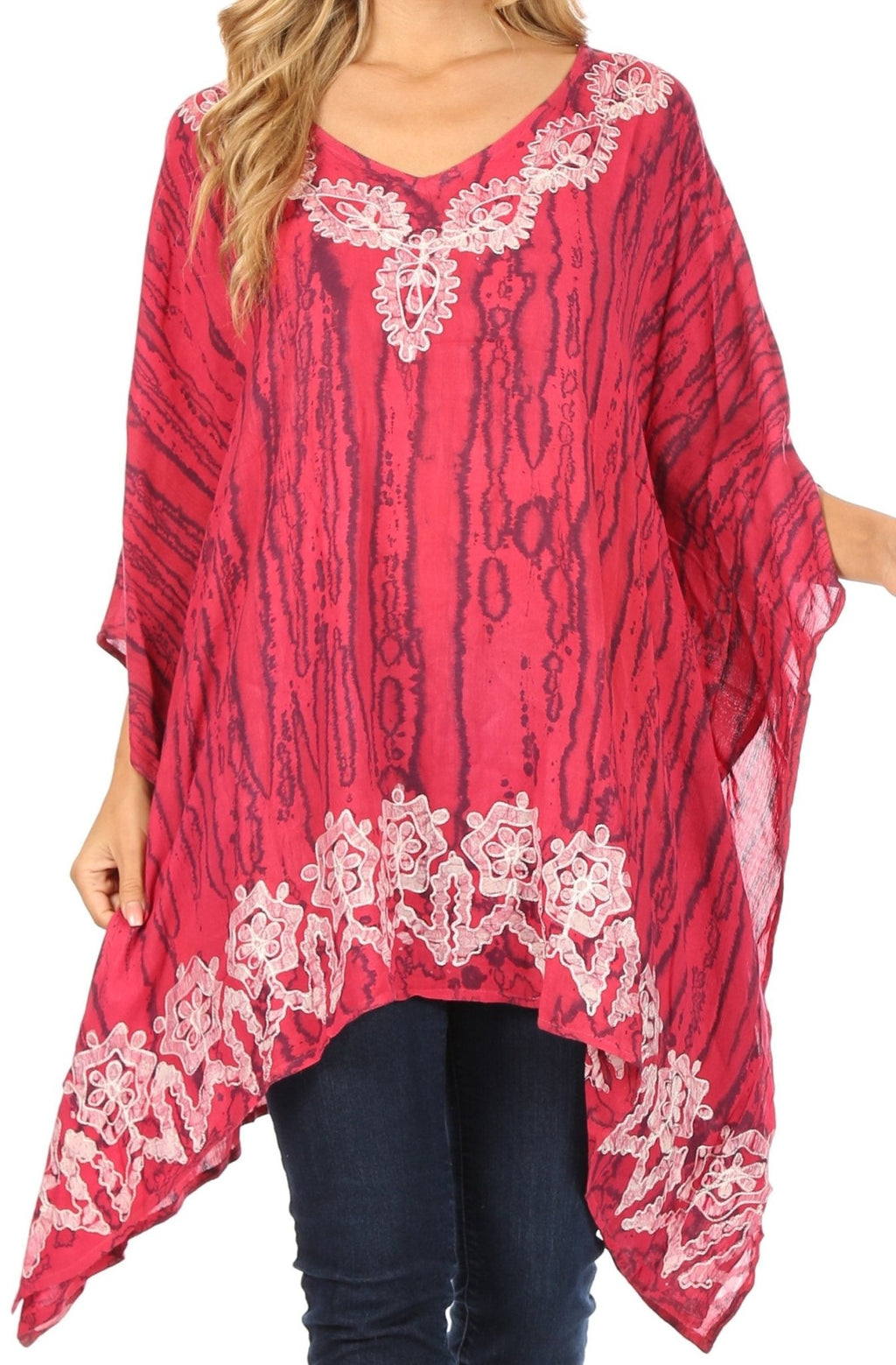 Sakkas Alizia Lightweight Embroidery Batik Top Tunic Blouse Caftan Cover up Poncho tops La Vie Bien Sakkas Alizia Lightweight Embroidery Batik Top Tunic Blouse Caftan Cover up Poncho