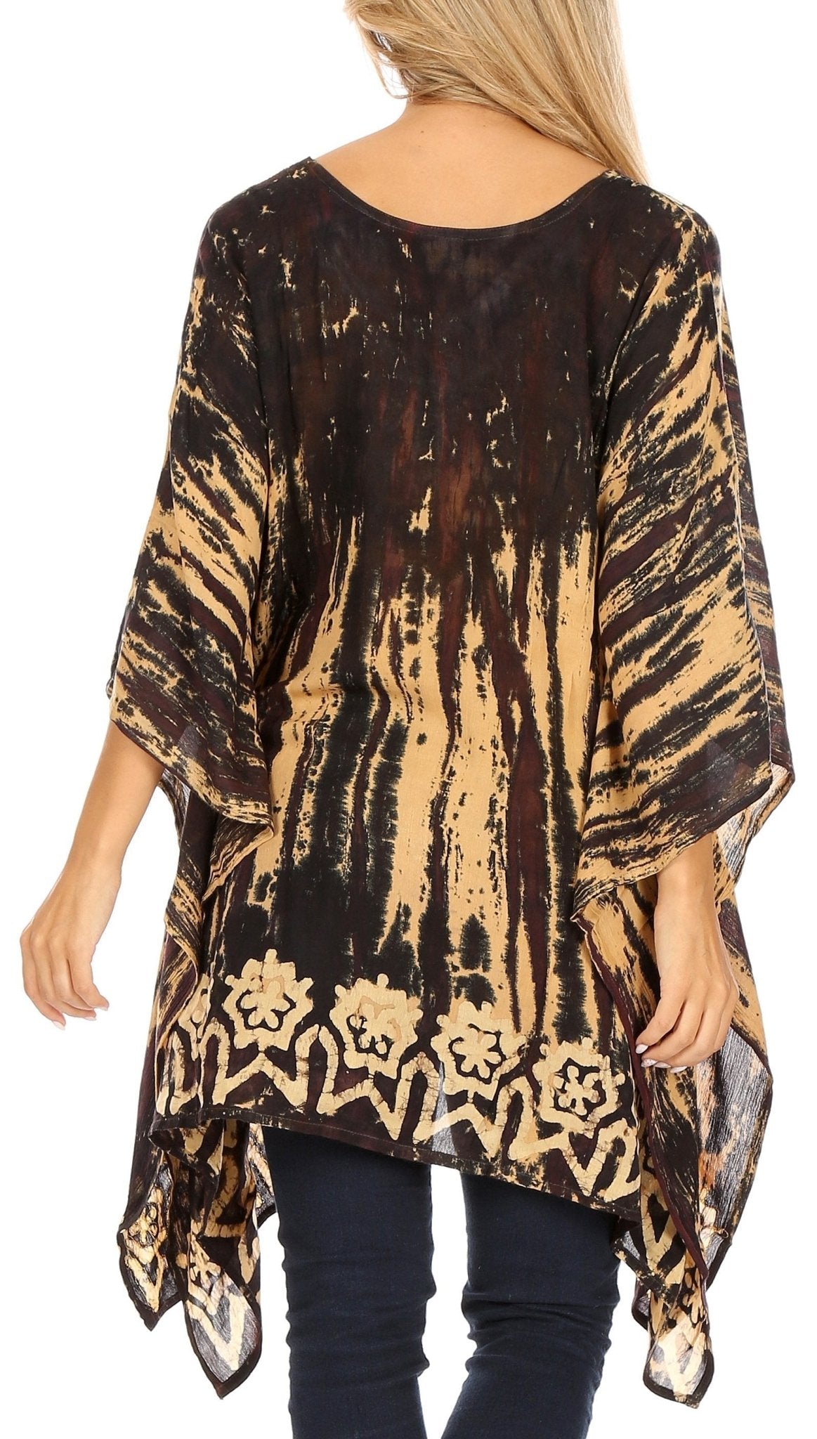 Sakkas Alizia Lightweight Embroidery Batik Top Tunic Blouse Caftan Cover up Poncho tops La Vie Bien Sakkas Alizia Lightweight Embroidery Batik Top Tunic Blouse Caftan Cover up Poncho