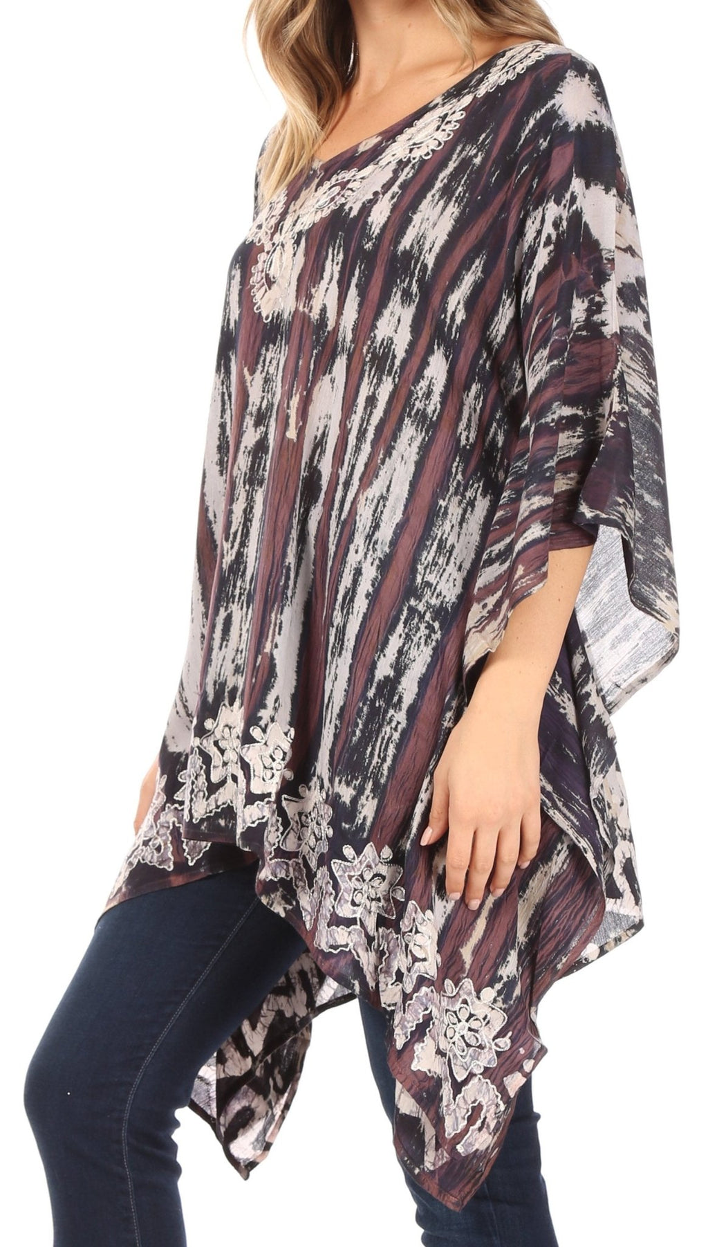 Sakkas Alizia Lightweight Embroidery Batik Top Tunic Blouse Caftan Cover up Poncho tops La Vie Bien Sakkas Alizia Lightweight Embroidery Batik Top Tunic Blouse Caftan Cover up Poncho