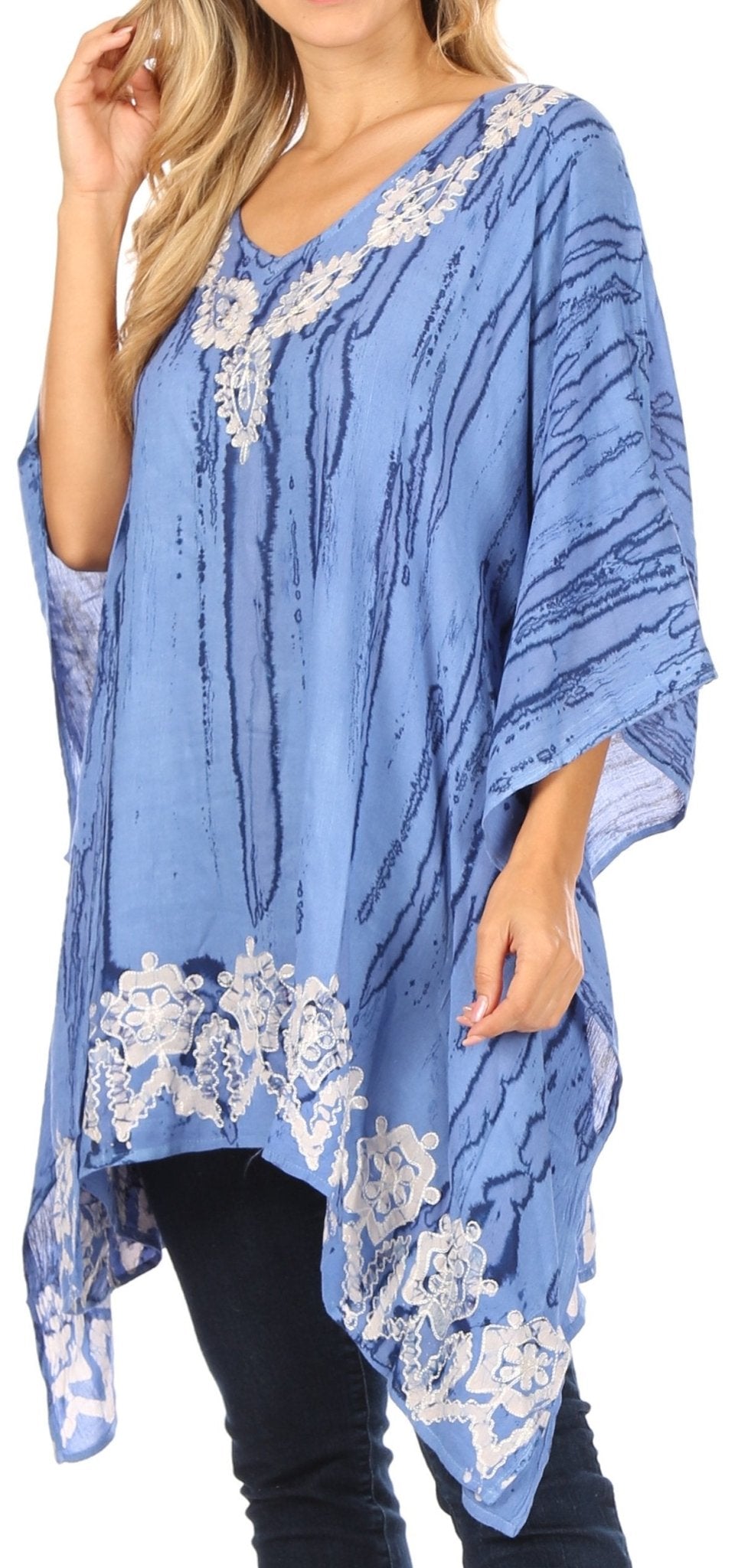 Sakkas Alizia Lightweight Embroidery Batik Top Tunic Blouse Caftan Cover up Poncho tops La Vie Bien Sakkas Alizia Lightweight Embroidery Batik Top Tunic Blouse Caftan Cover up Poncho