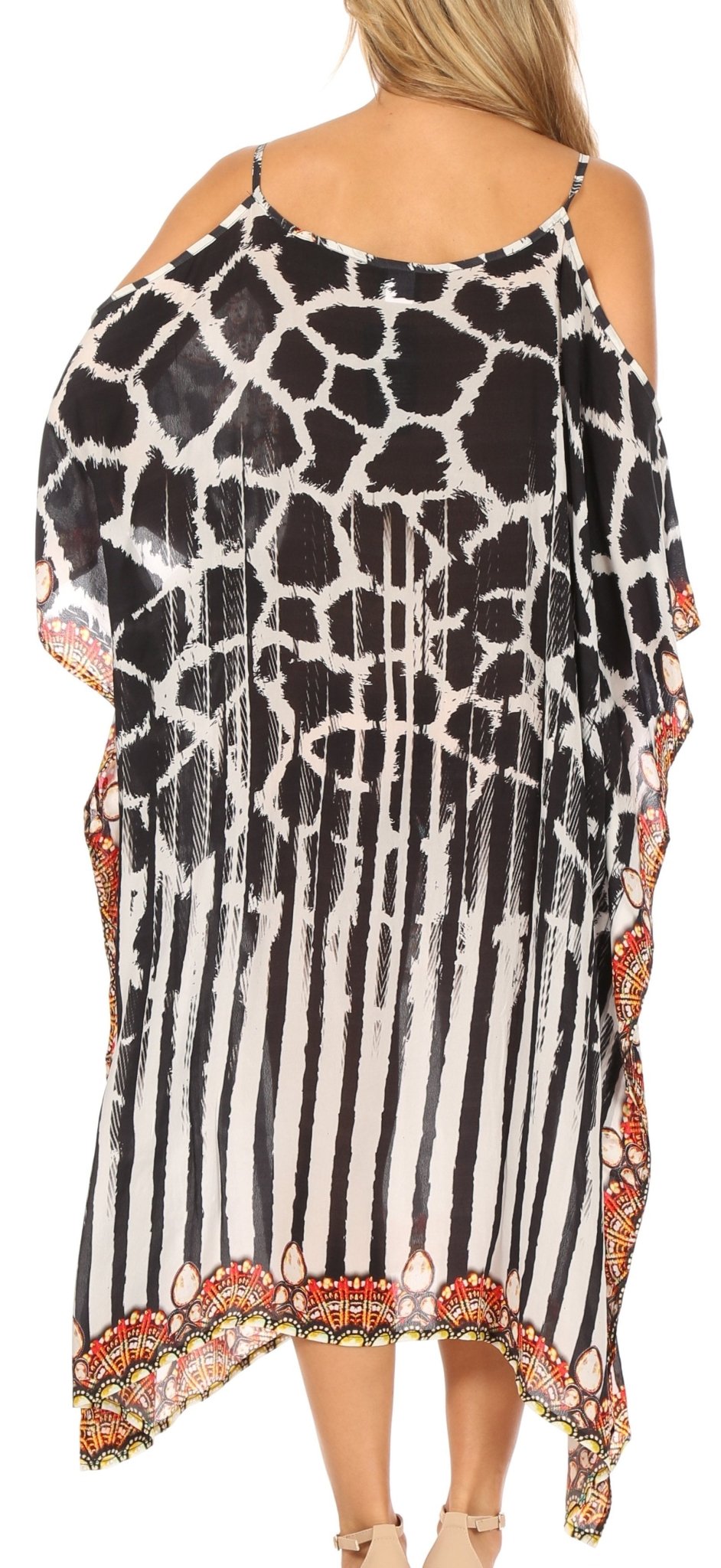 Sakkas Amaya Loose Fit Long Printed Strappy Cutout Shoulder Boat Neck Kaftan Dress dresses La Vie Bien Sakkas Amaya Loose Fit Long Printed Strappy Cutout Shoulder Boat Neck Kaftan Dress
