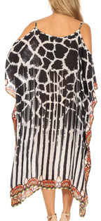 Sakkas Amaya Loose Fit Long Printed Strappy Cutout Shoulder Boat Neck Kaftan Dress dresses La Vie Bien Sakkas Amaya Loose Fit Long Printed Strappy Cutout Shoulder Boat Neck Kaftan Dress