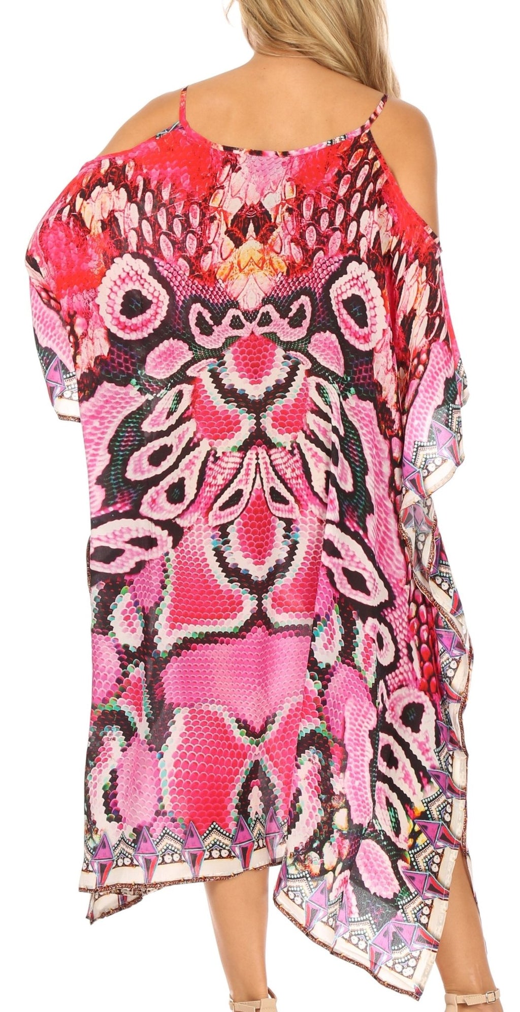 Sakkas Amaya Loose Fit Long Printed Strappy Cutout Shoulder Boat Neck Kaftan Dress dresses La Vie Bien Sakkas Amaya Loose Fit Long Printed Strappy Cutout Shoulder Boat Neck Kaftan Dress