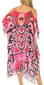 Sakkas Amaya Loose Fit Long Printed Strappy Cutout Shoulder Boat Neck Kaftan Dress dresses La Vie Bien Sakkas Amaya Loose Fit Long Printed Strappy Cutout Shoulder Boat Neck Kaftan Dress