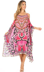 Sakkas Amaya Loose Fit Long Printed Strappy Cutout Shoulder Boat Neck Kaftan Dress dresses La Vie Bien Sakkas Amaya Loose Fit Long Printed Strappy Cutout Shoulder Boat Neck Kaftan Dress