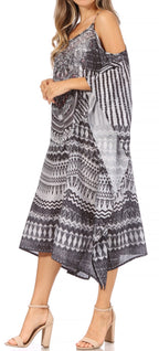 Sakkas Amaya Loose Fit Long Printed Strappy Cutout Shoulder Boat Neck Kaftan Dress dresses La Vie Bien Sakkas Amaya Loose Fit Long Printed Strappy Cutout Shoulder Boat Neck Kaftan Dress