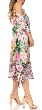 Sakkas Amaya Loose Fit Long Printed Strappy Cutout Shoulder Boat Neck Kaftan Dress dresses La Vie Bien Sakkas Amaya Loose Fit Long Printed Strappy Cutout Shoulder Boat Neck Kaftan Dress