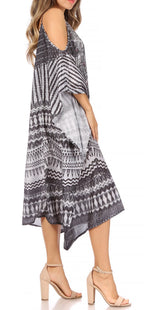 Sakkas Amaya Loose Fit Long Printed Strappy Cutout Shoulder Boat Neck Kaftan Dress dresses La Vie Bien Sakkas Amaya Loose Fit Long Printed Strappy Cutout Shoulder Boat Neck Kaftan Dress