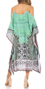 Sakkas Amaya Loose Fit Long Printed Strappy Cutout Shoulder Boat Neck Kaftan Dress dresses La Vie Bien Sakkas Amaya Loose Fit Long Printed Strappy Cutout Shoulder Boat Neck Kaftan Dress