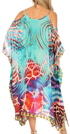 Sakkas Amaya Loose Fit Long Printed Strappy Cutout Shoulder Boat Neck Kaftan Dress dresses La Vie Bien Sakkas Amaya Loose Fit Long Printed Strappy Cutout Shoulder Boat Neck Kaftan Dress