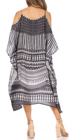 Sakkas Amaya Loose Fit Long Printed Strappy Cutout Shoulder Boat Neck Kaftan Dress dresses La Vie Bien Sakkas Amaya Loose Fit Long Printed Strappy Cutout Shoulder Boat Neck Kaftan Dress