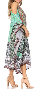 Sakkas Amaya Loose Fit Long Printed Strappy Cutout Shoulder Boat Neck Kaftan Dress dresses La Vie Bien Sakkas Amaya Loose Fit Long Printed Strappy Cutout Shoulder Boat Neck Kaftan Dress