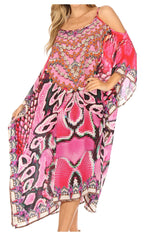 Sakkas Amaya Loose Fit Long Printed Strappy Cutout Shoulder Boat Neck Kaftan Dress dresses La Vie Bien Sakkas Amaya Loose Fit Long Printed Strappy Cutout Shoulder Boat Neck Kaftan Dress