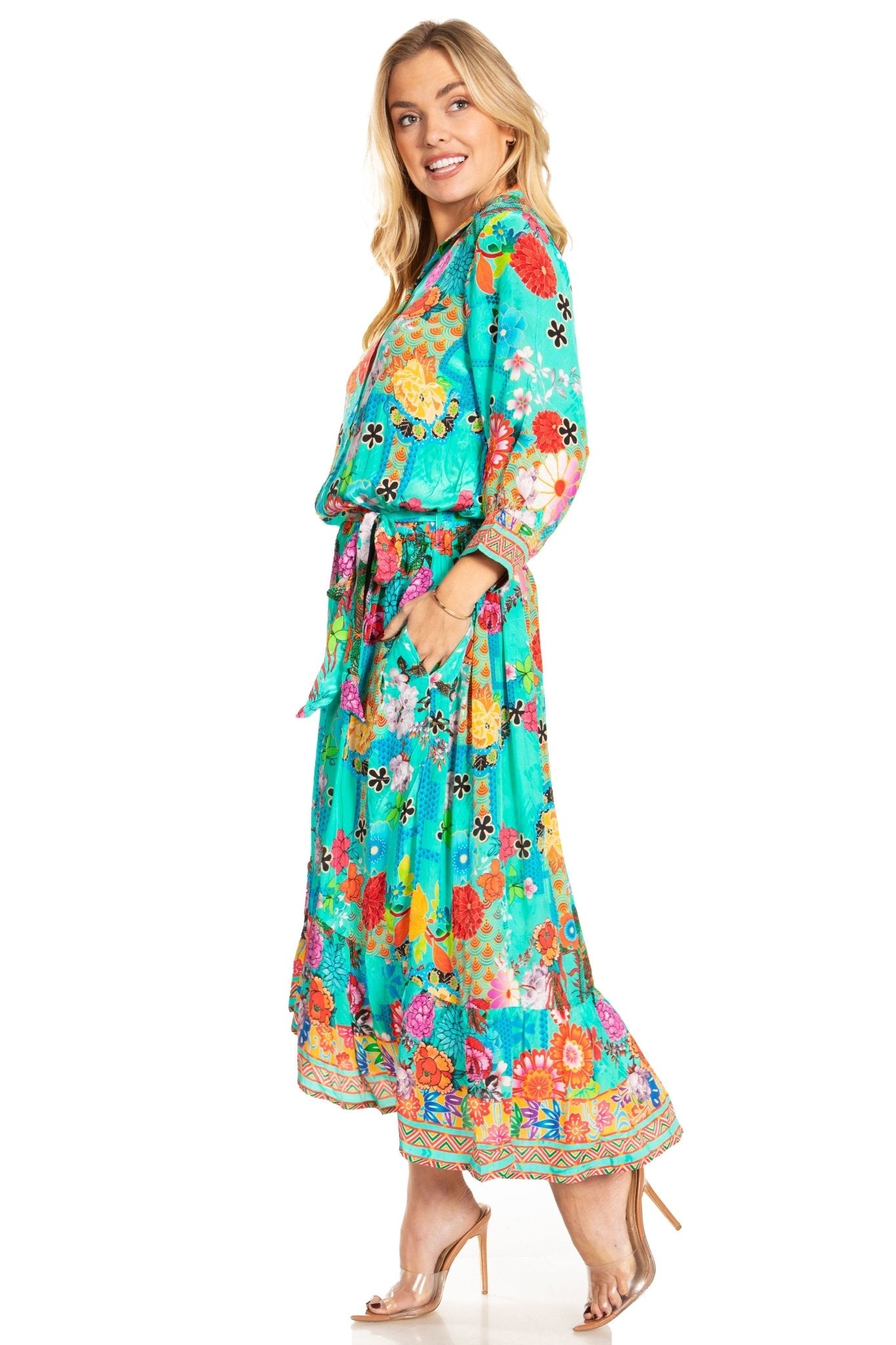Sakkas Andreas Women's Maxi Dress with Ruffles and Buttons dresses La Vie Bien Sakkas Andreas Women's Maxi Dress with Ruffles and Buttons