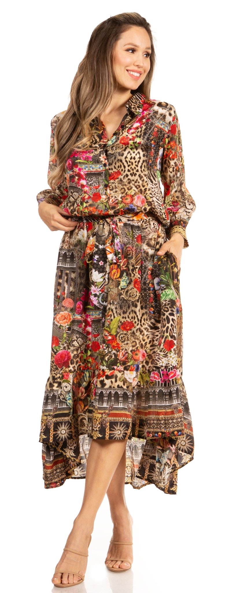 Sakkas Andreas Women's Maxi Dress with Ruffles and Buttons dresses La Vie Bien Sakkas Andreas Women's Maxi Dress with Ruffles and Buttons