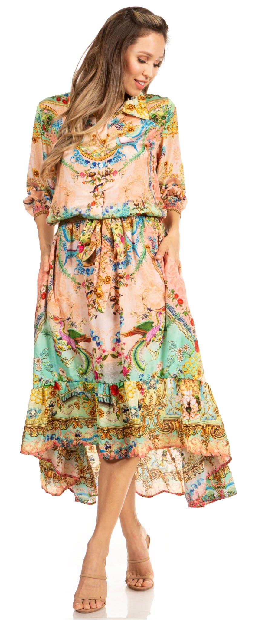 Sakkas Andreas Women's Maxi Dress with Ruffles and Buttons dresses La Vie Bien Sakkas Andreas Women's Maxi Dress with Ruffles and Buttons