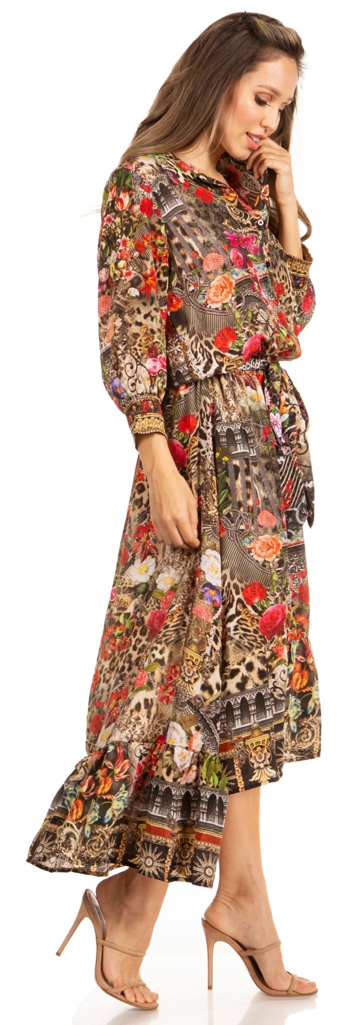 Sakkas Andreas Women's Maxi Dress with Ruffles and Buttons dresses La Vie Bien Sakkas Andreas Women's Maxi Dress with Ruffles and Buttons