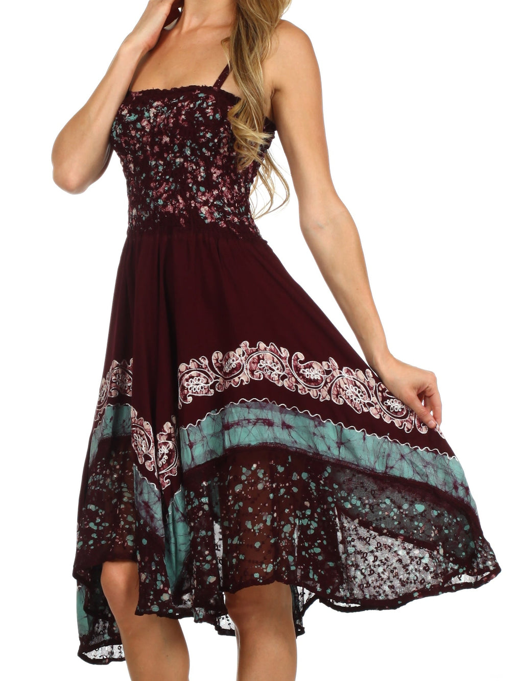 Sakkas Aphrodite Embroidered Batik Dress dresses La Vie Bien Sakkas Aphrodite Embroidered Batik Dress
