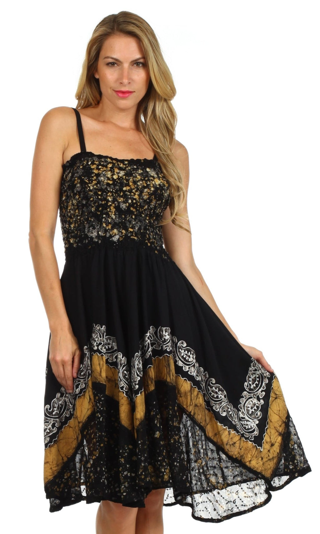 Sakkas Aphrodite Embroidered Batik Dress dresses La Vie Bien Sakkas Aphrodite Embroidered Batik Dress