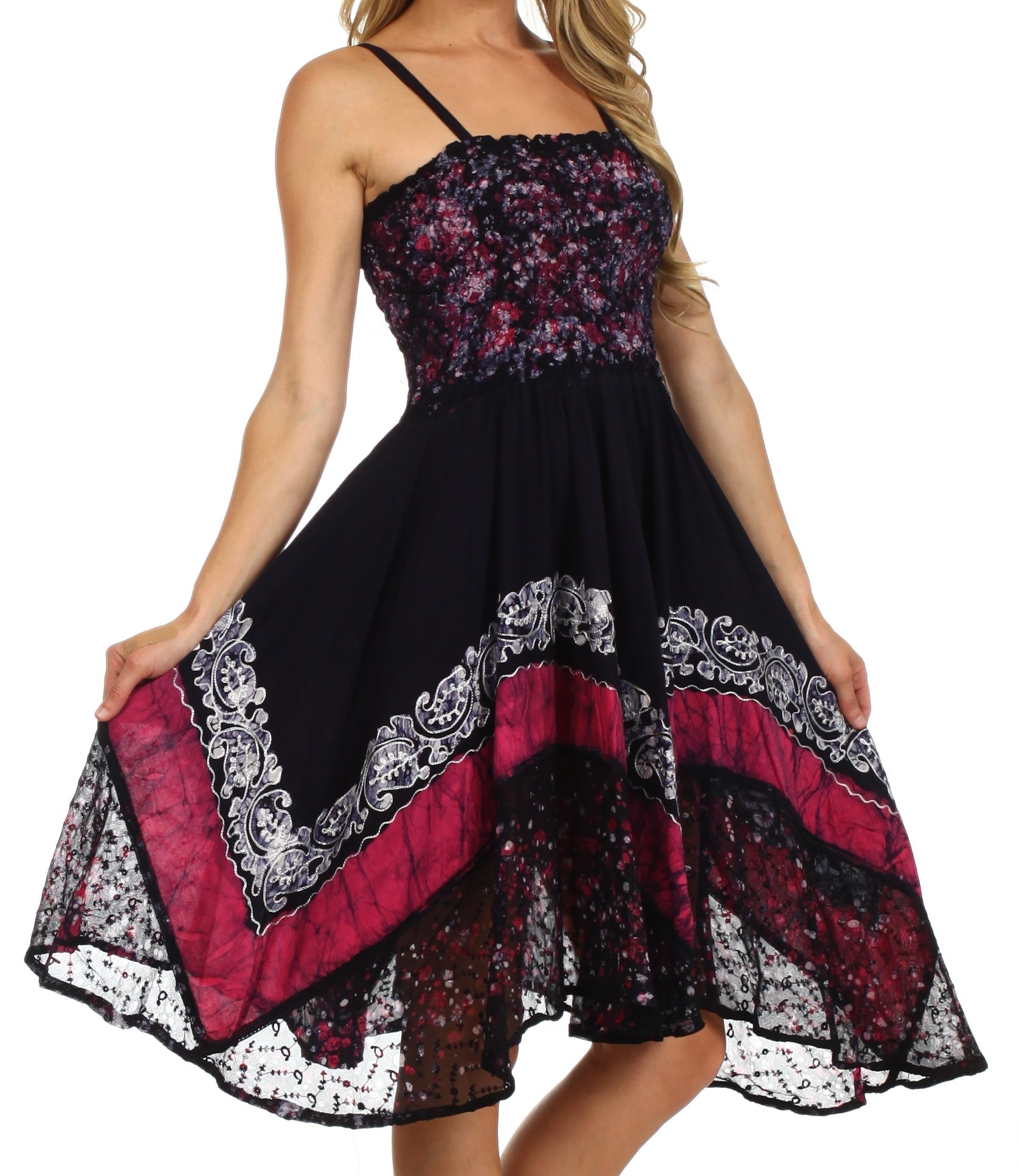 Sakkas Aphrodite Embroidered Batik Dress dresses La Vie Bien Sakkas Aphrodite Embroidered Batik Dress