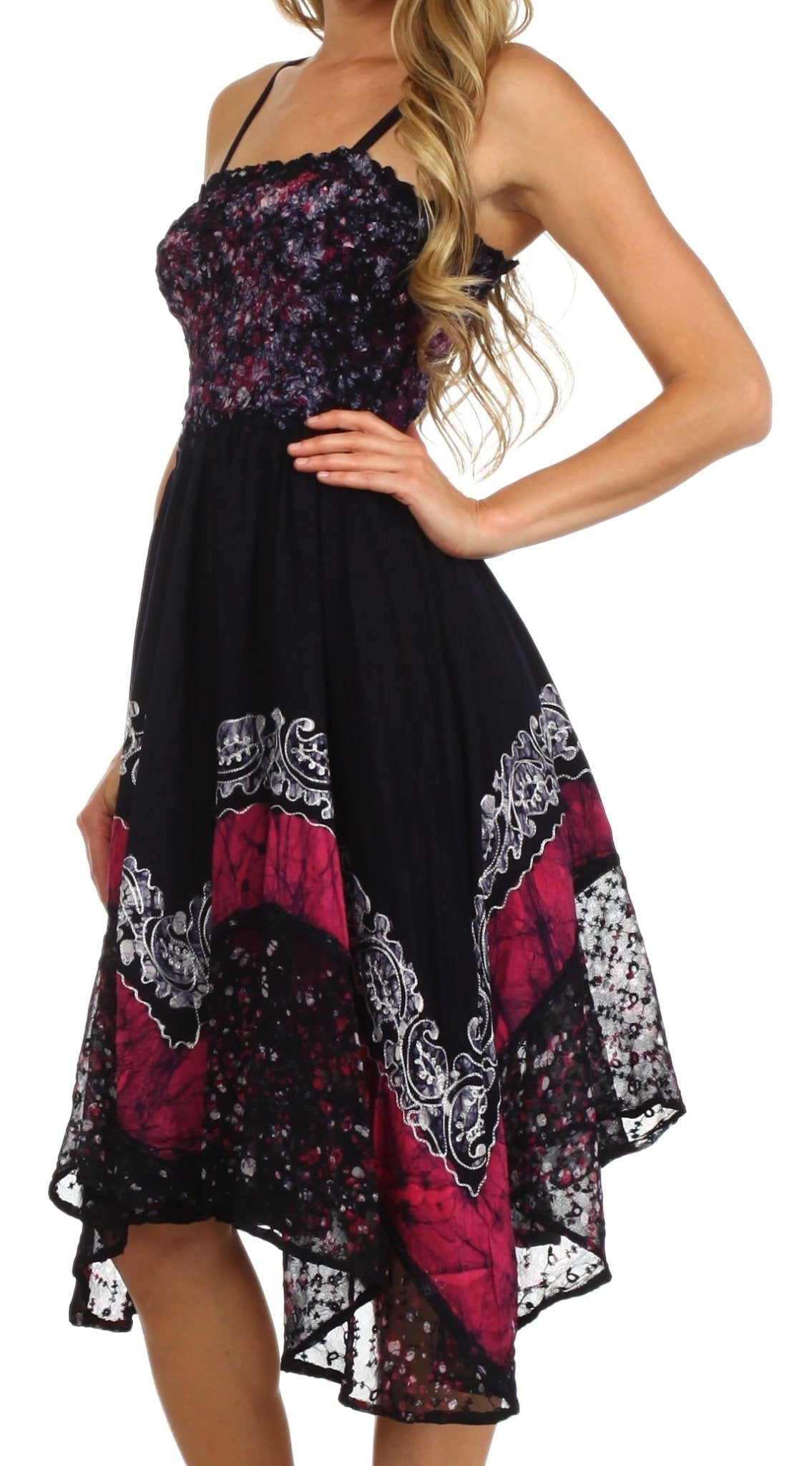 Sakkas Aphrodite Embroidered Batik Dress dresses La Vie Bien Sakkas Aphrodite Embroidered Batik Dress