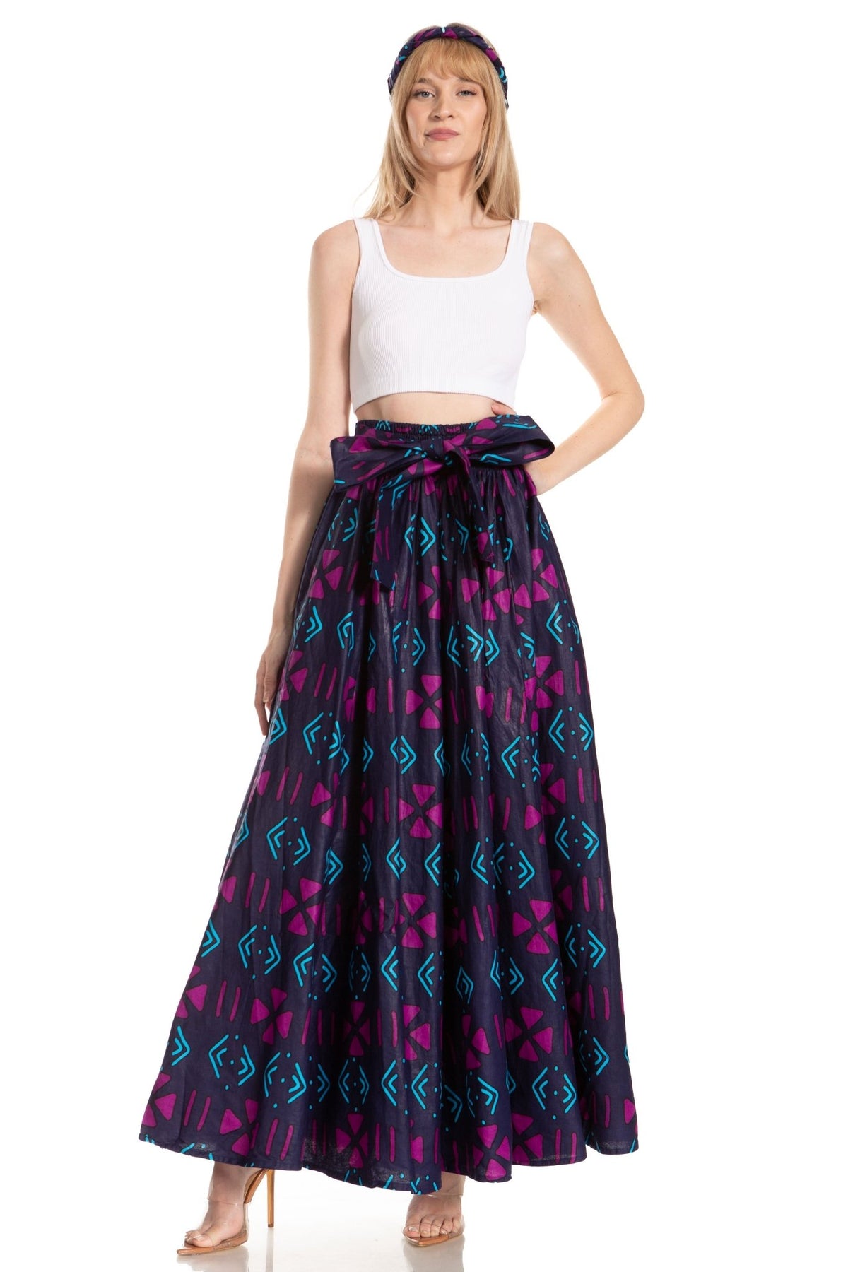 Sakkas Asma's Second Convertible Traditional Wax Print Maxi Skirt with Adjustable Straps - Buy One, Get One 50% Off skirts La Vie Bien Sakkas Asma's Second Convertible Traditional Wax Print Maxi Skirt with Adjustable Straps - Buy One, Get One 50% Off