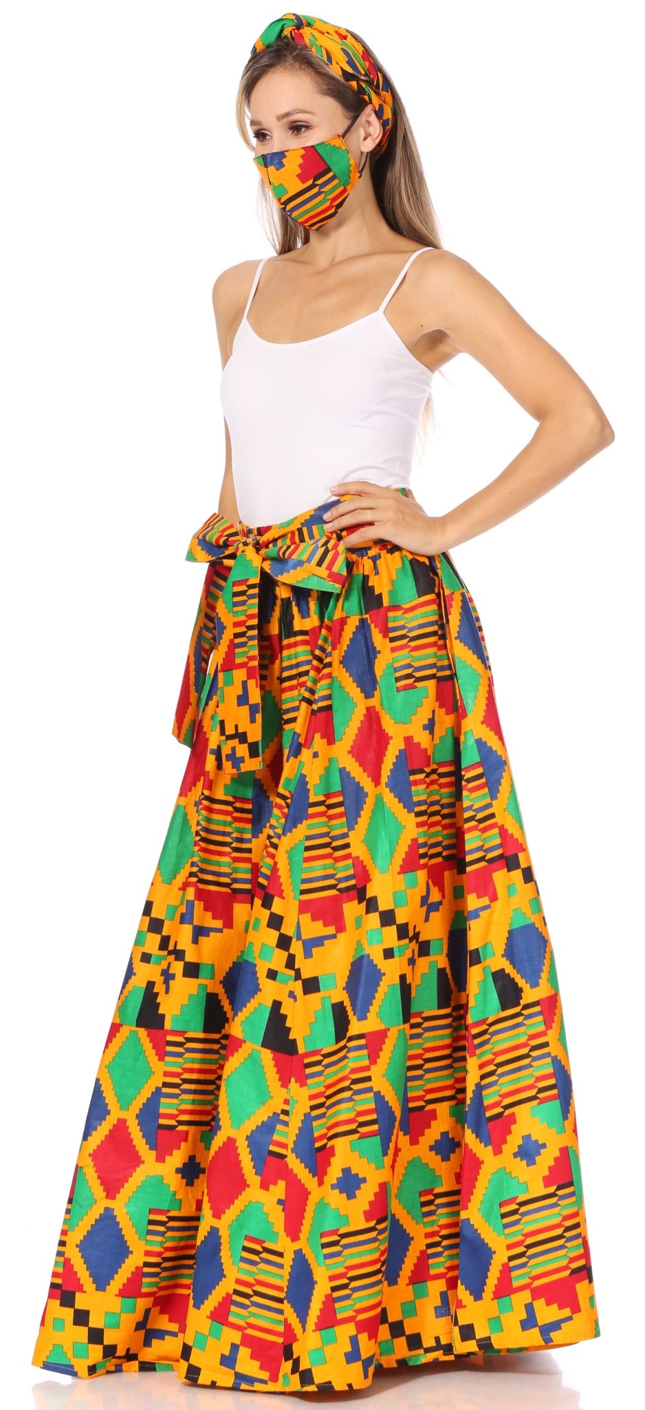 Sakkas Asma's Second Convertible Traditional Wax Print Maxi Skirt with Adjustable Straps - Buy One, Get One 50% Off skirts La Vie Bien Sakkas Asma's Second Convertible Traditional Wax Print Maxi Skirt with Adjustable Straps - Buy One, Get One 50% Off