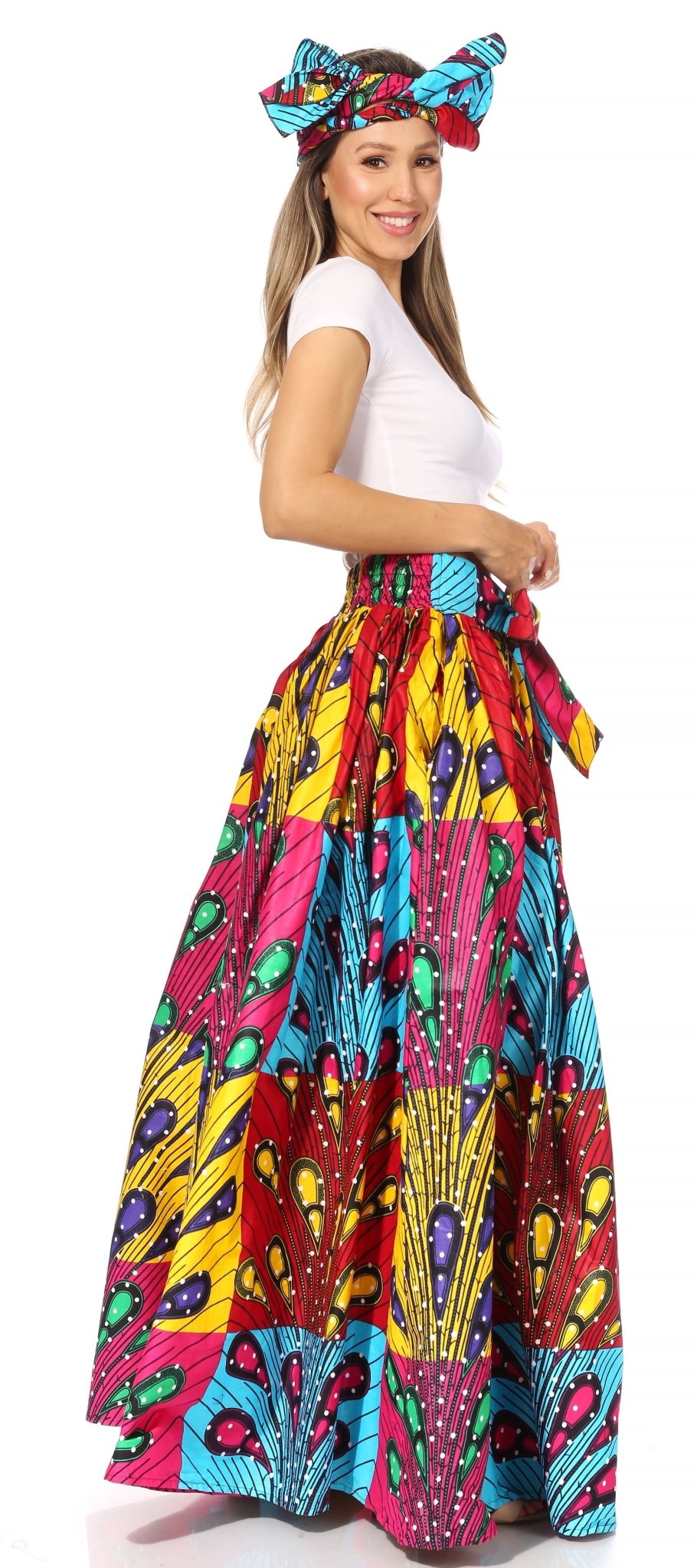 Sakkas Asma's Second Convertible Traditional Wax Print Maxi Skirt with Adjustable Straps - Buy One, Get One 50% Off skirts La Vie Bien Sakkas Asma's Second Convertible Traditional Wax Print Maxi Skirt with Adjustable Straps - Buy One, Get One 50% Off