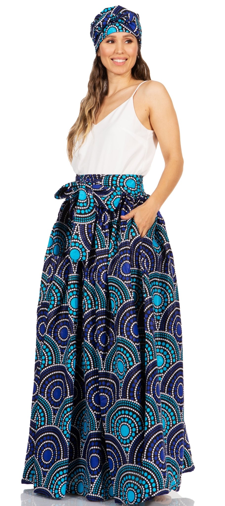 Sakkas Asma's Second Convertible Traditional Wax Print Maxi Skirt with Adjustable Straps - Buy One, Get One 50% Off skirts La Vie Bien Sakkas Asma's Second Convertible Traditional Wax Print Maxi Skirt with Adjustable Straps - Buy One, Get One 50% Off