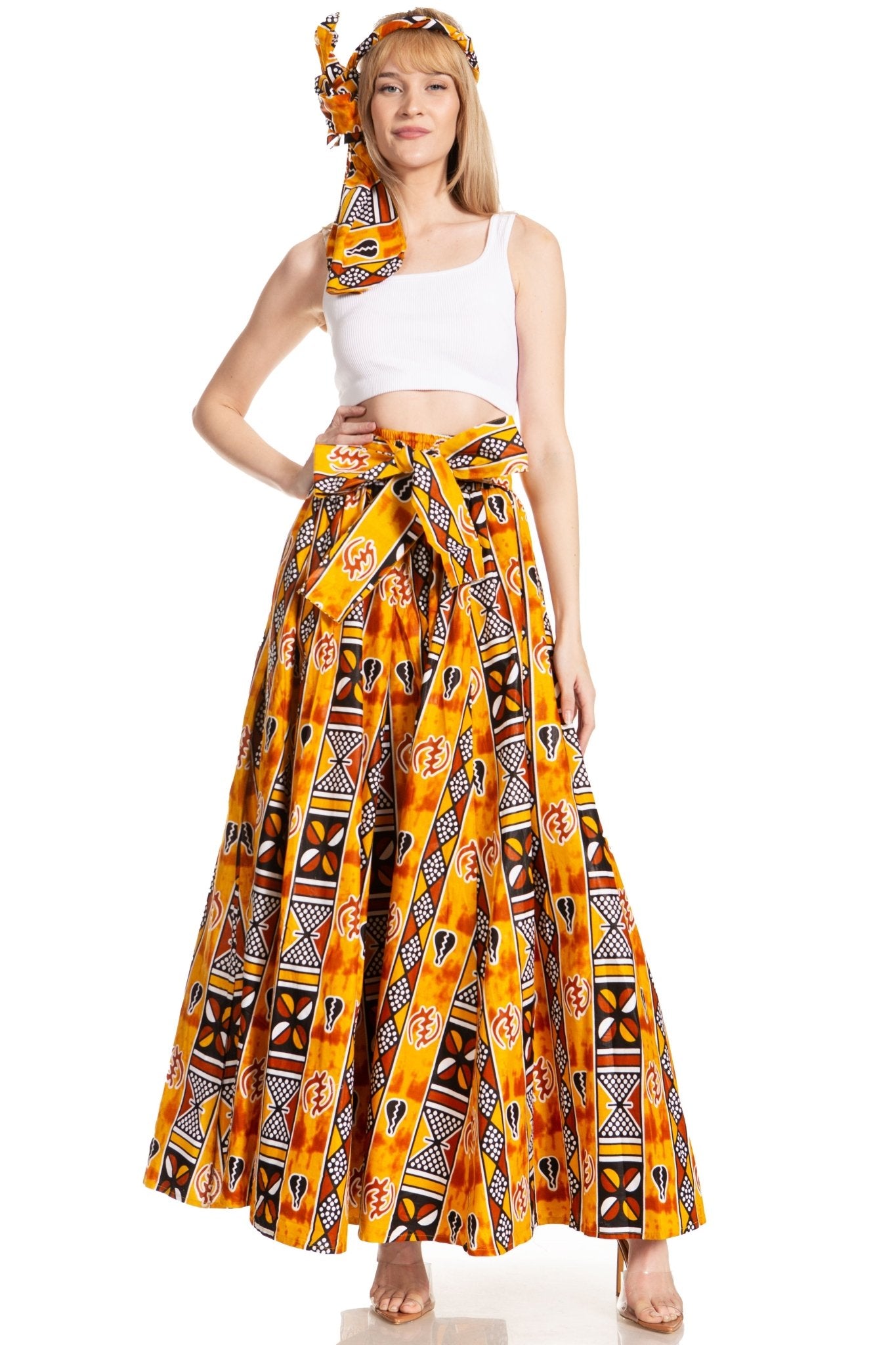 Sakkas Asma's Second Convertible Traditional Wax Print Maxi Skirt with Adjustable Straps - Buy One, Get One 50% Off skirts La Vie Bien Sakkas Asma's Second Convertible Traditional Wax Print Maxi Skirt with Adjustable Straps - Buy One, Get One 50% Off