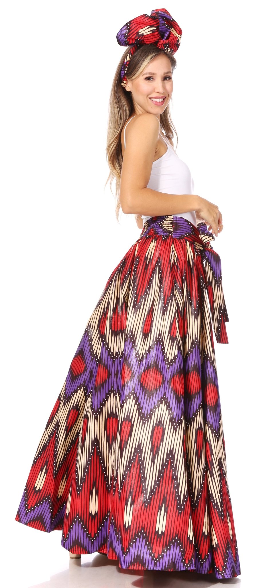 Sakkas Asma's Second Convertible Traditional Wax Print Maxi Skirt with Adjustable Straps - Buy One, Get One 50% Off skirts La Vie Bien Sakkas Asma's Second Convertible Traditional Wax Print Maxi Skirt with Adjustable Straps - Buy One, Get One 50% Off