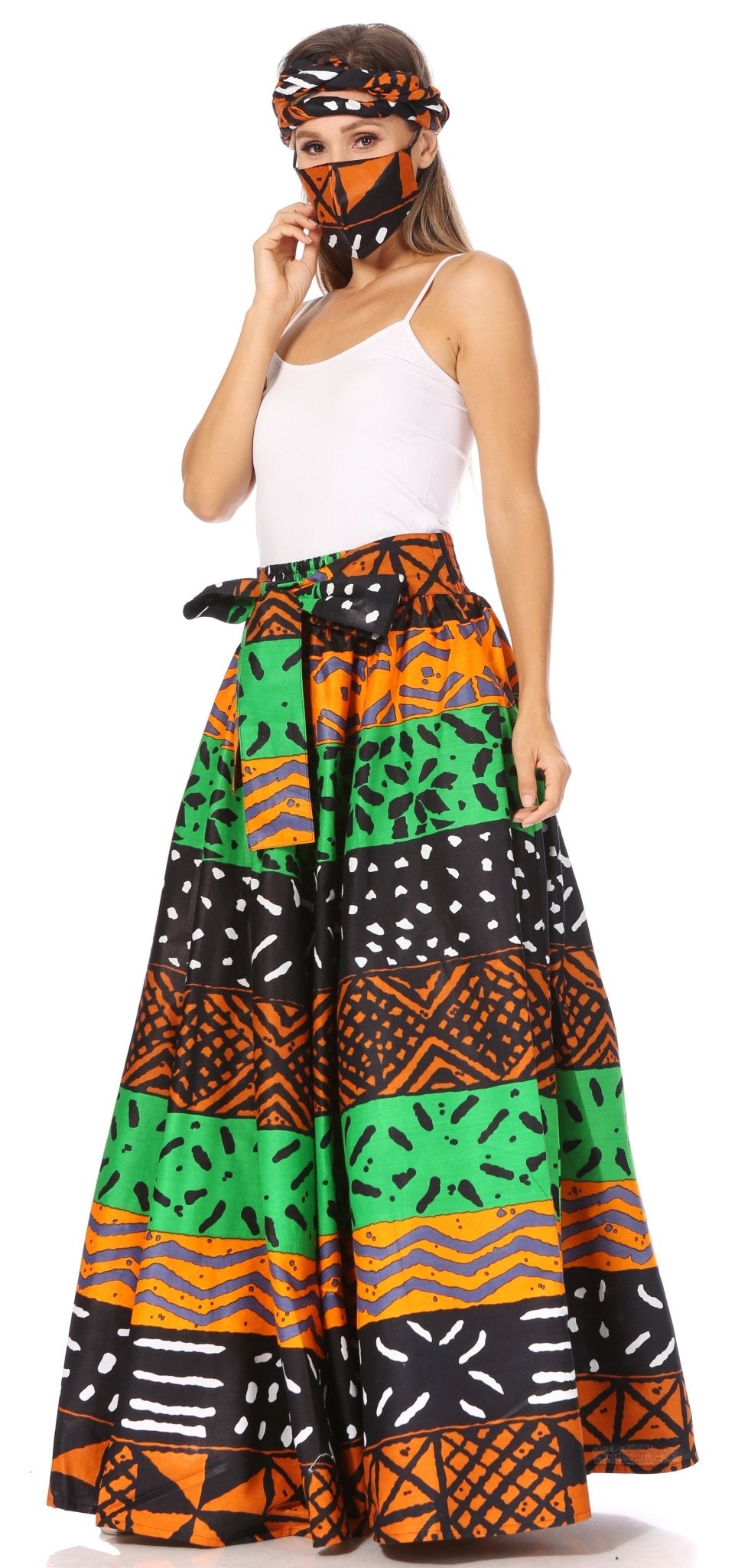 Sakkas Asma's Second Convertible Traditional Wax Print Maxi Skirt with Adjustable Straps - Buy One, Get One 50% Off skirts La Vie Bien Sakkas Asma's Second Convertible Traditional Wax Print Maxi Skirt with Adjustable Straps - Buy One, Get One 50% Off