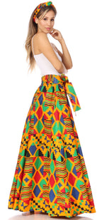 Sakkas Asma's Second Convertible Traditional Wax Print Maxi Skirt with Adjustable Straps - Buy One, Get One 50% Off skirts La Vie Bien Sakkas Asma's Second Convertible Traditional Wax Print Maxi Skirt with Adjustable Straps - Buy One, Get One 50% Off