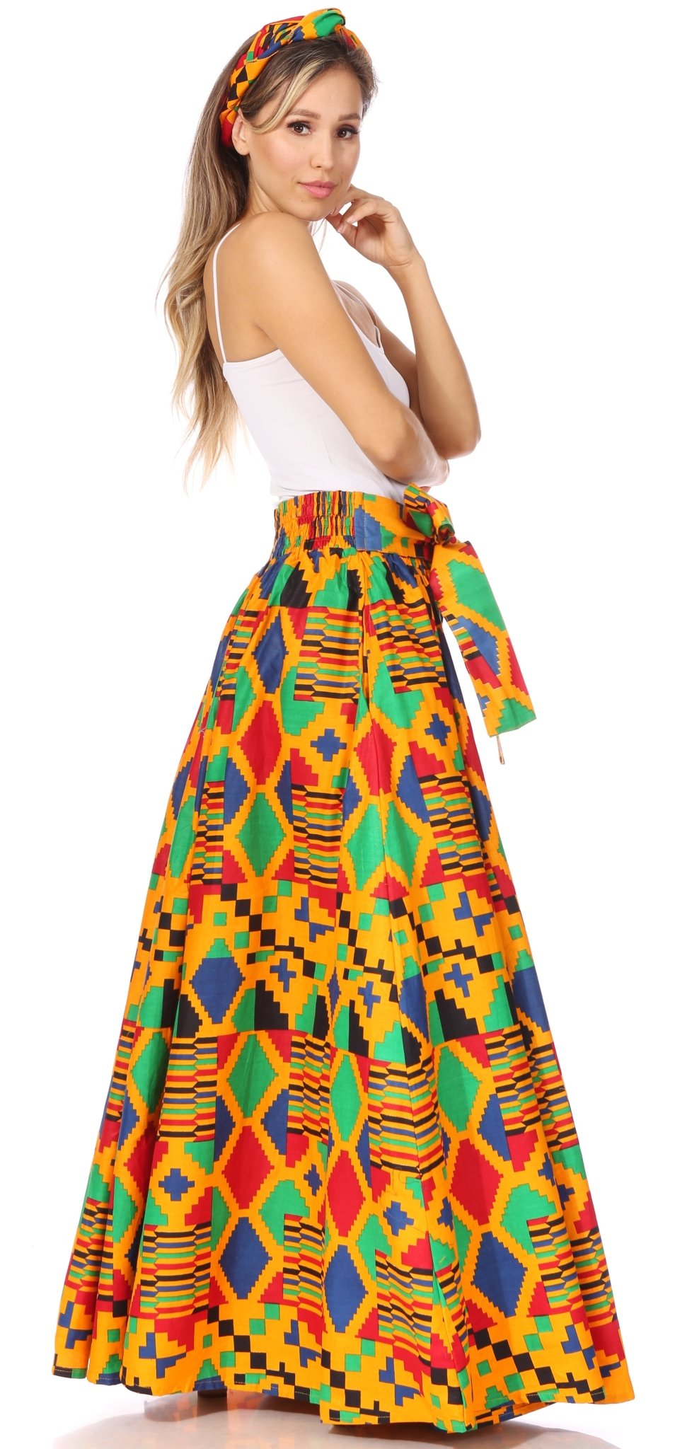 Sakkas Asma's Second Convertible Traditional Wax Print Maxi Skirt with Adjustable Straps - Buy One, Get One 50% Off skirts La Vie Bien Sakkas Asma's Second Convertible Traditional Wax Print Maxi Skirt with Adjustable Straps - Buy One, Get One 50% Off
