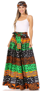 Sakkas Asma's Second Convertible Traditional Wax Print Maxi Skirt with Adjustable Straps - Buy One, Get One 50% Off skirts La Vie Bien Sakkas Asma's Second Convertible Traditional Wax Print Maxi Skirt with Adjustable Straps - Buy One, Get One 50% Off
