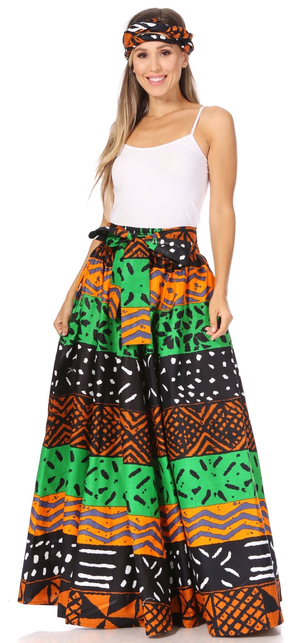 Sakkas Asma's Second Convertible Traditional Wax Print Maxi Skirt with Adjustable Straps - Buy One, Get One 50% Off skirts La Vie Bien Sakkas Asma's Second Convertible Traditional Wax Print Maxi Skirt with Adjustable Straps - Buy One, Get One 50% Off