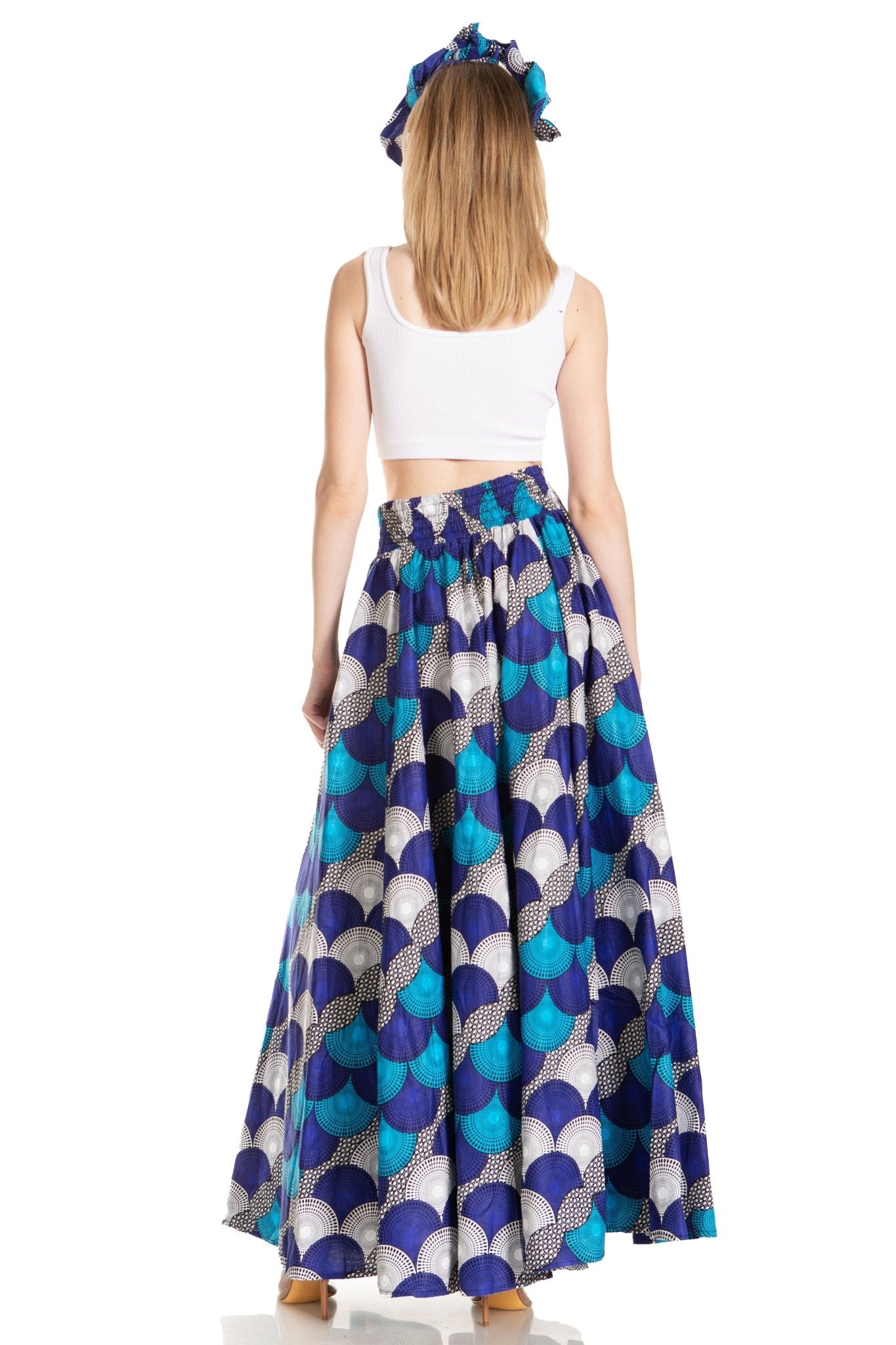 Sakkas Asma's Second Convertible Traditional Wax Print Maxi Skirt with Adjustable Straps - Buy One, Get One 50% Off skirts La Vie Bien Sakkas Asma's Second Convertible Traditional Wax Print Maxi Skirt with Adjustable Straps - Buy One, Get One 50% Off