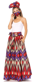 Sakkas Asma's Second Convertible Traditional Wax Print Maxi Skirt with Adjustable Straps - Buy One, Get One 50% Off skirts La Vie Bien Sakkas Asma's Second Convertible Traditional Wax Print Maxi Skirt with Adjustable Straps - Buy One, Get One 50% Off