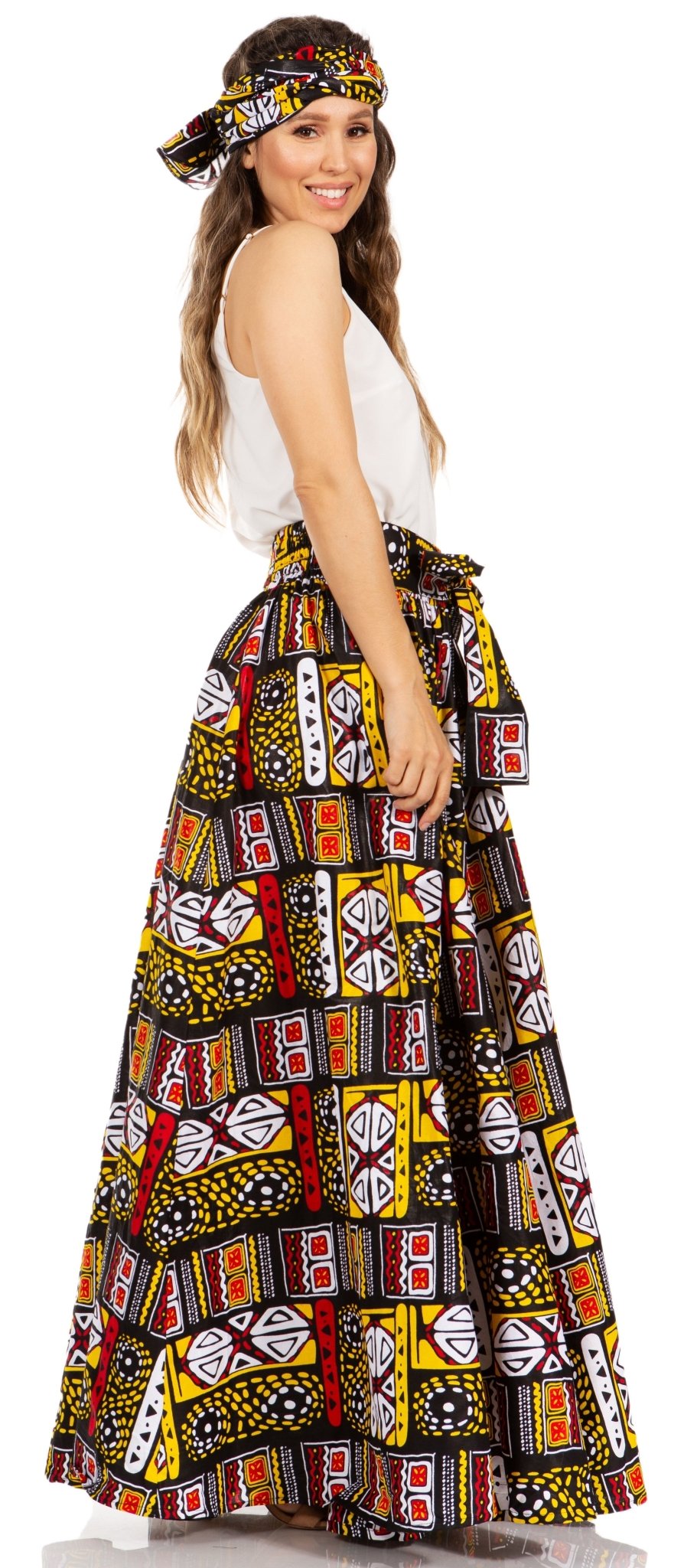 Sakkas Asma's Second Convertible Traditional Wax Print Maxi Skirt with Adjustable Straps - Buy One, Get One 50% Off skirts La Vie Bien Sakkas Asma's Second Convertible Traditional Wax Print Maxi Skirt with Adjustable Straps - Buy One, Get One 50% Off
