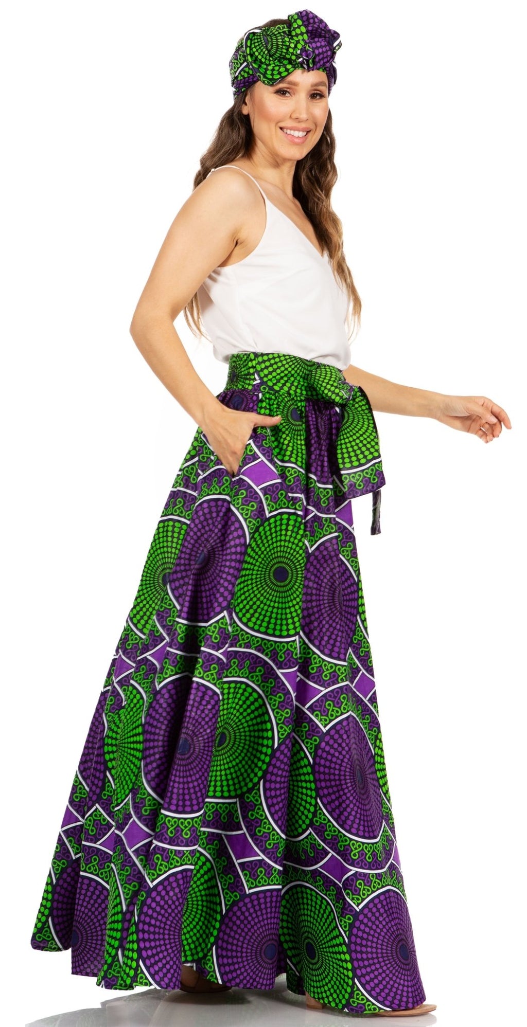 Sakkas Asma's Second Convertible Traditional Wax Print Maxi Skirt with Adjustable Straps - Buy One, Get One 50% Off skirts La Vie Bien Sakkas Asma's Second Convertible Traditional Wax Print Maxi Skirt with Adjustable Straps - Buy One, Get One 50% Off
