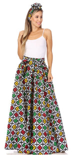 Sakkas Asma's Second Convertible Traditional Wax Print Maxi Skirt with Adjustable Straps - Buy One, Get One 50% Off skirts La Vie Bien Sakkas Asma's Second Convertible Traditional Wax Print Maxi Skirt with Adjustable Straps - Buy One, Get One 50% Off